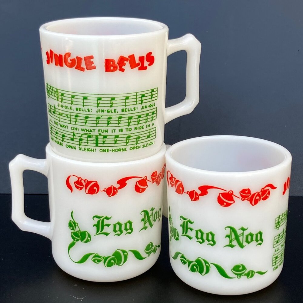 Hazel Atlas Tom and Jerry Egg Nog Jingle Bell Mugs - Set of 3 - Picture 8 of 9